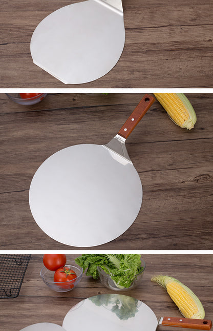 Stainless steel pizza shovel 10 inch wooden handle large round cake shovel mobile blade baking tool small 8 inch