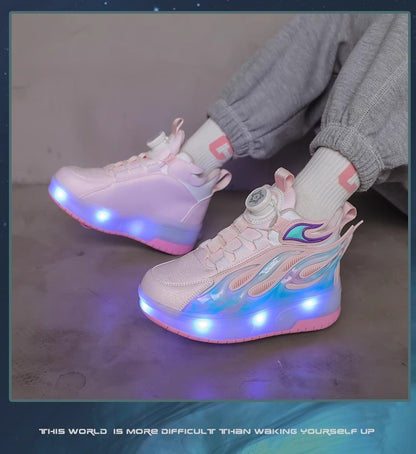 Children's Heelys Shoes, Retractable and Lighted, Boys' Flying Shoes with Wheels, Primary School Students' Roller Skate Shoes