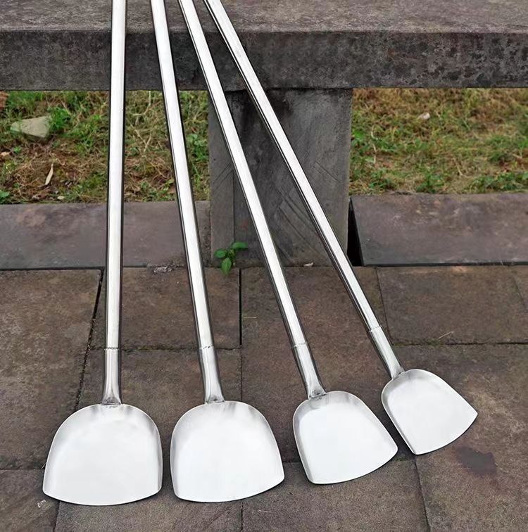 Stainless Steel Shovel Stir-frying Shovel Long Steel Handle Sketch Iron Shovel Kitchenware Hotel Large Sketch Thickened Stainless Steel Sketch