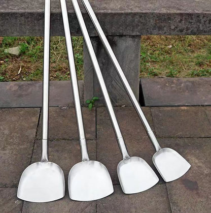 Stainless Steel Shovel Stir-frying Shovel Long Steel Handle Sketch Iron Shovel Kitchenware Hotel Large Sketch Thickened Stainless Steel Sketch