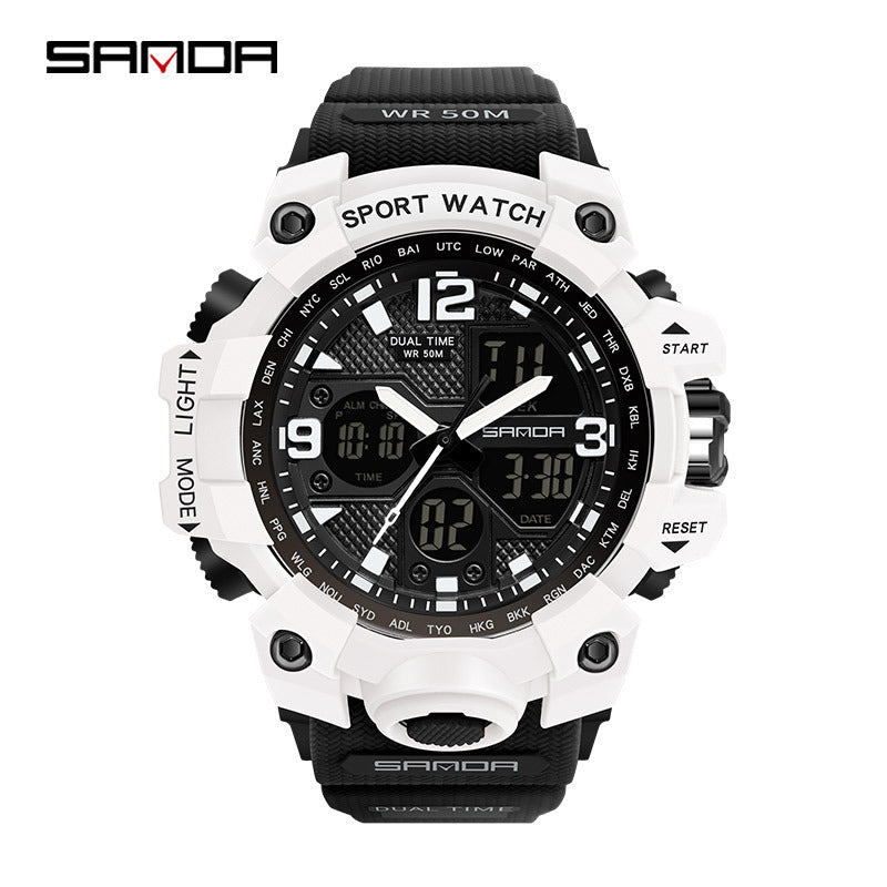 Sanda Hot-Selling Watch Korean Version Student Party Multi-Functional Waterproof Alarm Clock Electronic Watch Cool Dual Display Luminous Sports Watch by PDG ibma