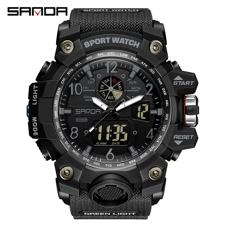 Sanda Hot-Selling Watch Korean Version Student Party Multi-Functional Waterproof Alarm Clock Electronic Watch Cool Dual Display Luminous Sports Watch by PDG ibma