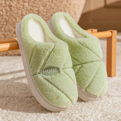 Winter Cotton Slippers for Women, Fleece-Lined, Indoor, Non-Slip, Warm, Thick-Soled, Wear-Resistant, Essential for Home Use, Couple's Cotton Patchwork New Style