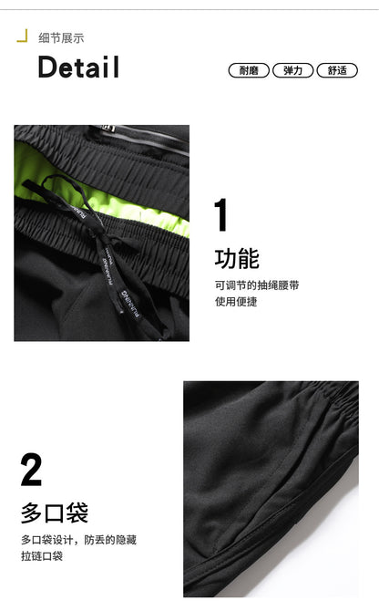 Men's Quick-drying Sports Shorts Fake Two-piece Fitness Triple Pants Marathon Running Pants Invisible Pocket for Mobile Phone
