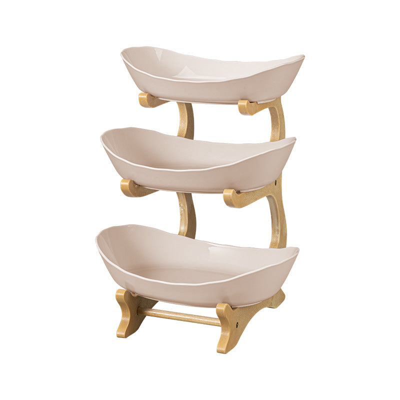 Imitation Wood Grain Household Cross-Border Multi-Layer Household Living Room Fruit Plate Candy Fruit Plate Three-Layer Double-Layer Plastic Rack Fruit Plate