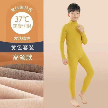 Mid-high collar children's velvet thermal suit for boys ground plush cold-proof one-piece velvet large children's thick thermal underwear