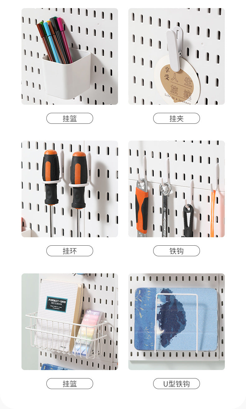 Desktop Perforated Board Storage Rack Organizer Office Partition Workstation Desk Stationery Organizer Shelf No Drilling Required