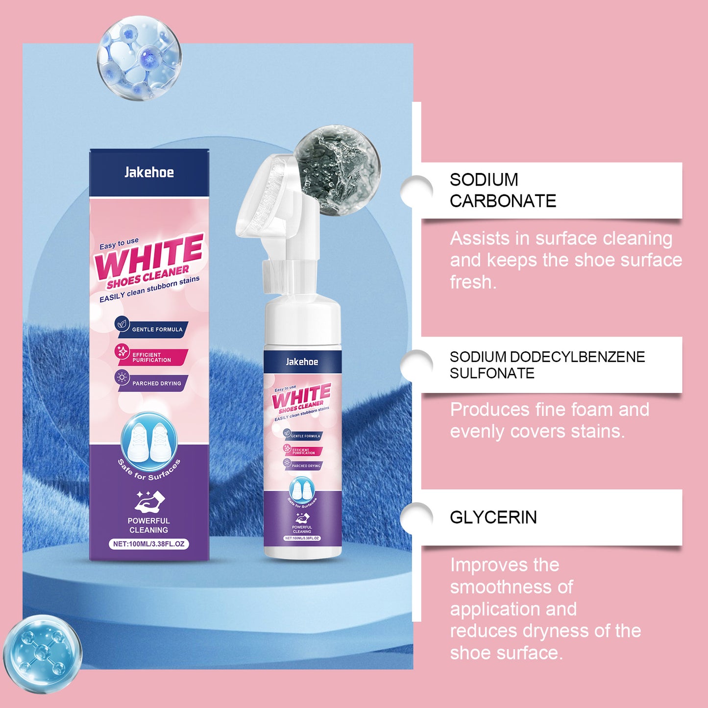 Jakehoe White Shoe Cleaner, Sports Shoe White Shoe Cleaner, Yellow Dirt-Free Portable Cleaner
