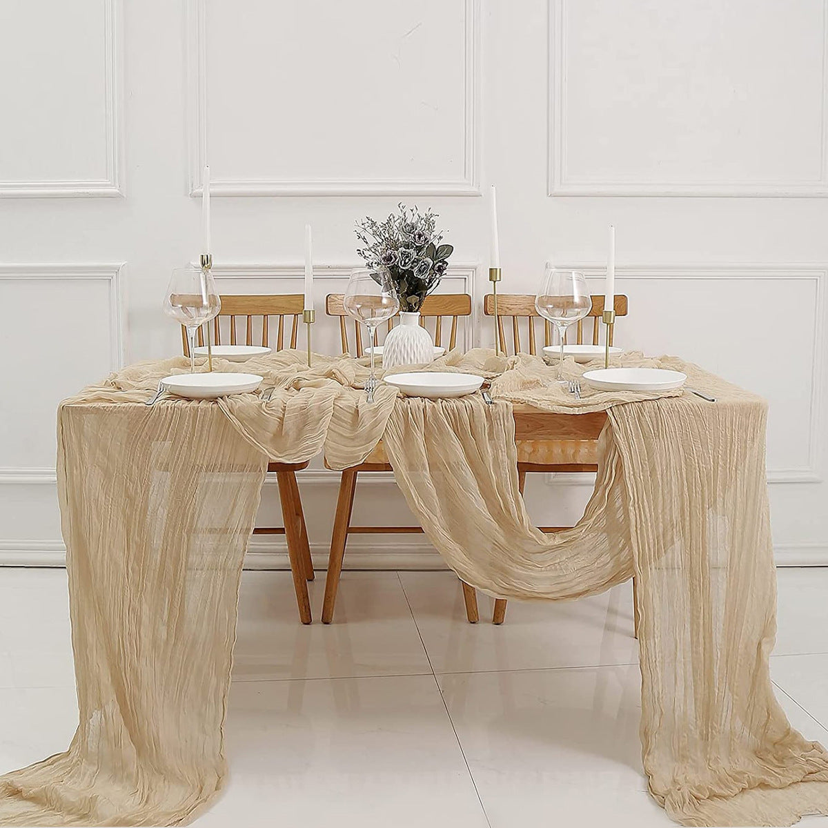 Cross-border foreign trade wholesale Bali yarn wrinkled table flag twist table flag tablecloth wedding party decoration wrinkled table flag