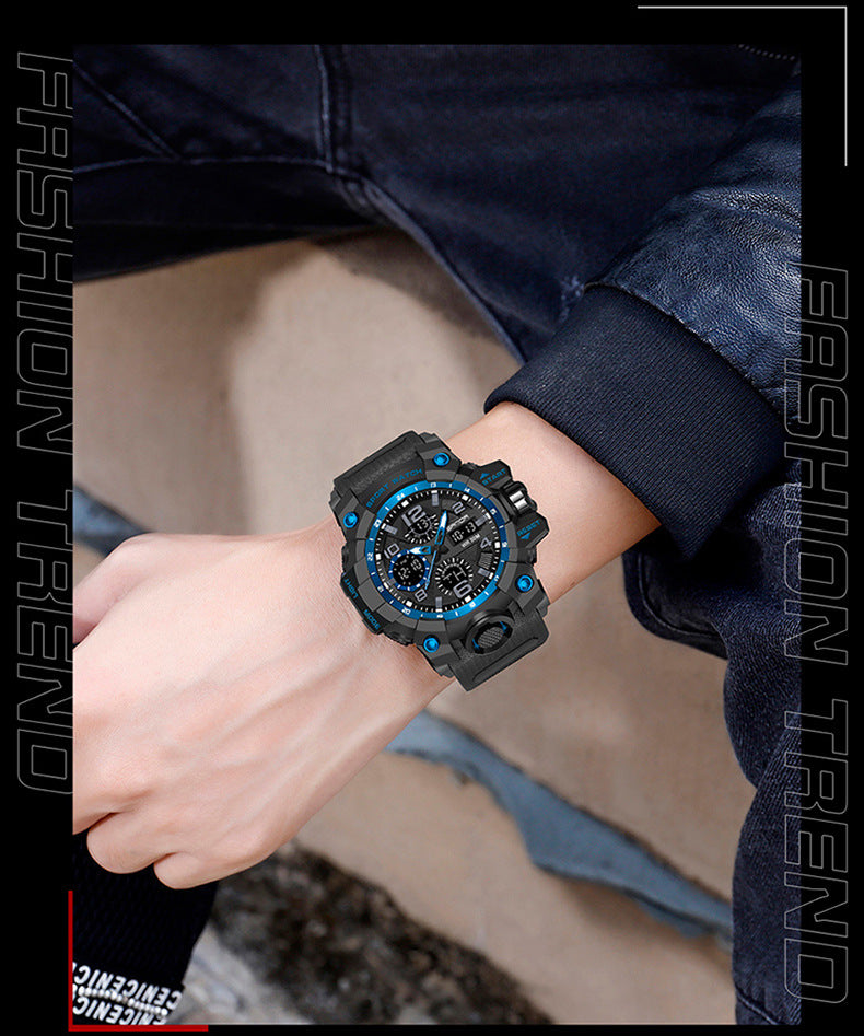 Sanda Hot-Selling Watch Korean Version Student Party Multi-Functional Waterproof Alarm Clock Electronic Watch Cool Dual Display Luminous Sports Watch by PDG ibma