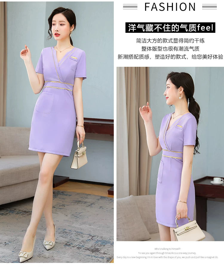 Business Wear dress 2023 Summer Women's Short-sleeved Temperament High-end Hotel Front Desk Beauty Salon Jewelry Shop Work Clothes