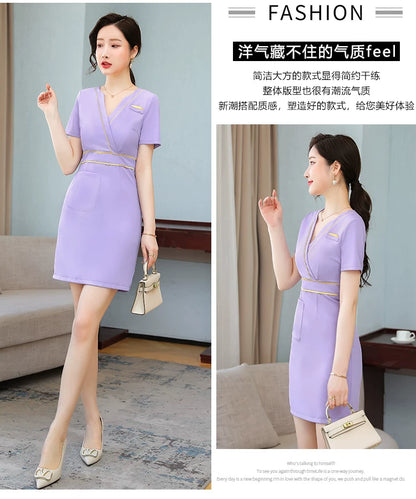 Business Wear dress 2023 Summer Women's Short-sleeved Temperament High-end Hotel Front Desk Beauty Salon Jewelry Shop Work Clothes