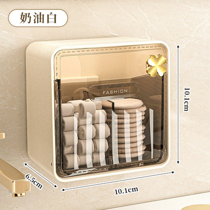 Cotton Swab Storage Box, Wall-Mounted, No-Drill, Elastic Band, Makeup Cotton, Makeup Remover Wipes Storage Box, Bathroom Hairpin Organizer Box