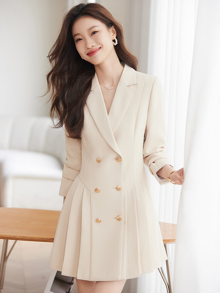 French Hepburn Style Small Black Dress High Sense High Cold Royal Sister Fried Street Small Fragrance Style Pleated Professional Suit dress Summer