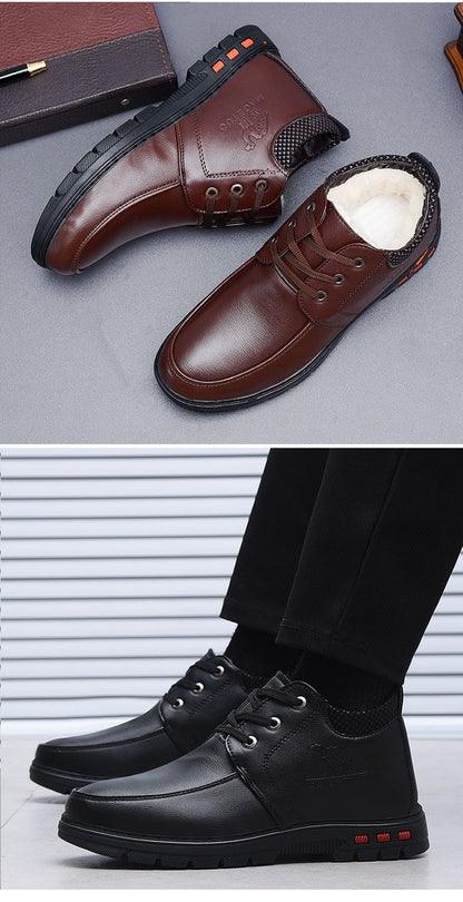 [Wool lining] Winter cotton shoes men's middle-aged and elderly casual leather shoes fleece-lined thick warm cold-proof dad shoes
