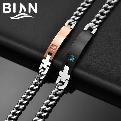 Factory spot stainless steel couple bracelet personality diy lettering name curved card diamond bracelet Valentine's Day gift