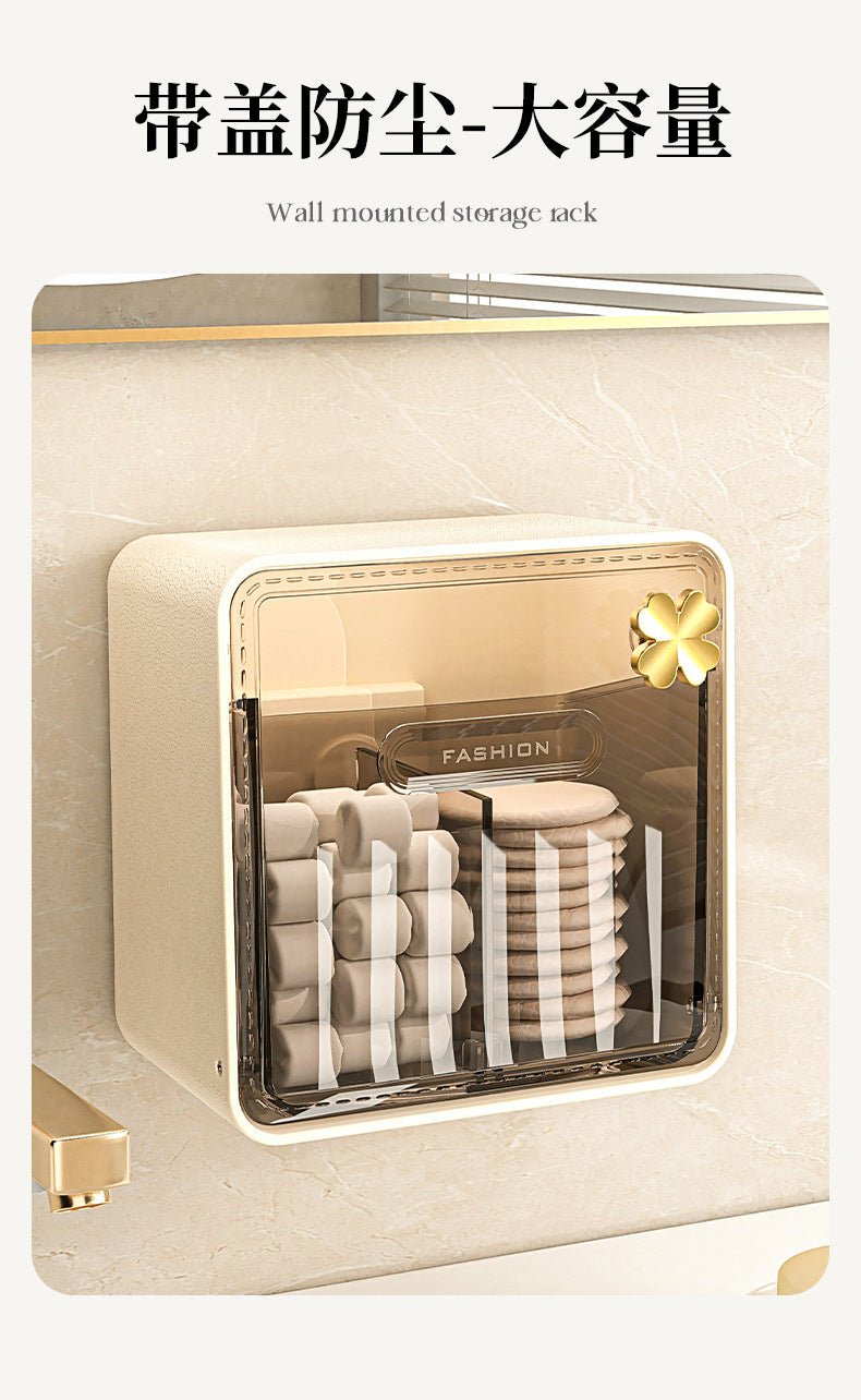 Cotton Swab Storage Box, Wall-Mounted, No-Drill, Elastic Band, Makeup Cotton, Makeup Remover Wipes Storage Box, Bathroom Hairpin Organizer Box