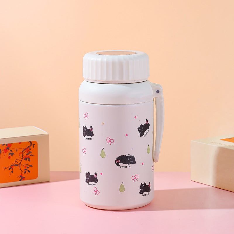 Cartoon cute high-value large-capacity new thermos stainless steel outdoor sports portable rope coffee cup