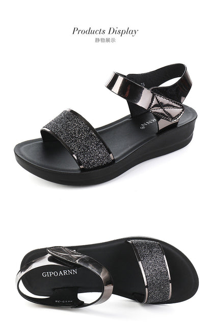 New Summer Flat Women's Shoes for Middle-Aged Women, Mid-Heel 2026 Women's Wedge Sandals for Summer, Mom Sandals with Soft and Thick Soles, Comfortable