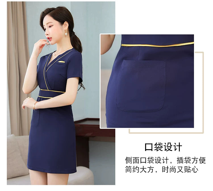 Business Wear dress 2023 Summer Women's Short-sleeved Temperament High-end Hotel Front Desk Beauty Salon Jewelry Shop Work Clothes