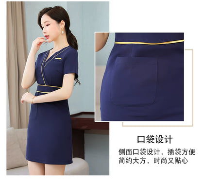 Business Wear dress 2023 Summer Women's Short-sleeved Temperament High-end Hotel Front Desk Beauty Salon Jewelry Shop Work Clothes