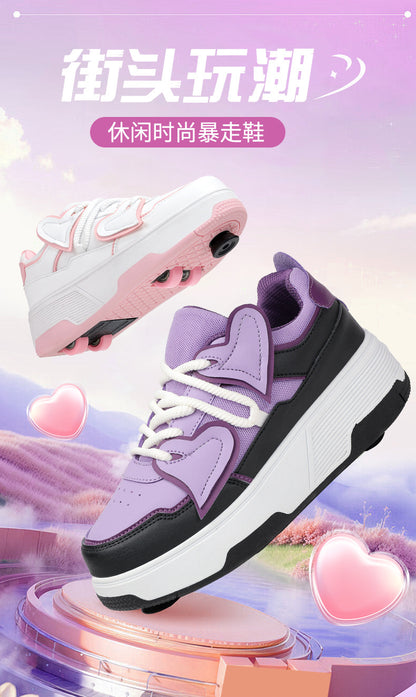 Teenagers Roller Skating Shoes for Girls and Students with Brake Button Pulley Sports Shoes That Can Walk and Glide