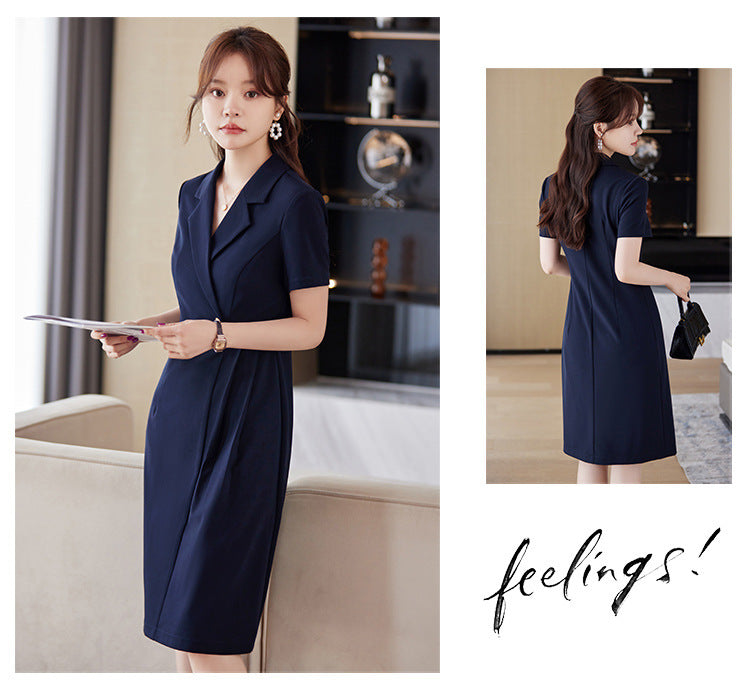 [Elegant Long Skirt] V-neck Short-sleeved dress High-end Work Clothes Mid-length Skirt Spring and Summer Business Wear Uniform