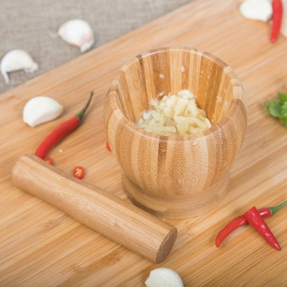 Garlic Mashing Pot Garlic Mashing Pot Mortar Mashing Garlic Mashing Pot Household Garlic Pot Mashing Pot Press Garlic Stick Spicy Bamboo and Wood