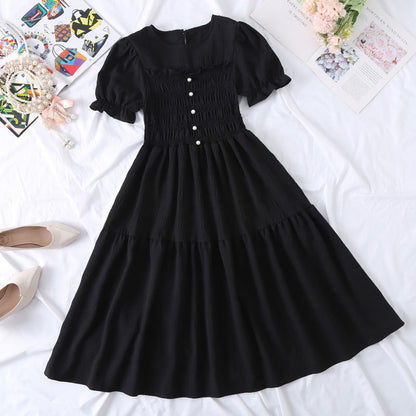 Chiffon Short-sleeved Dress for Women New ins Sense Niche Mid-length French Douyin Slimming Look Skirt