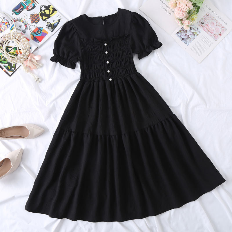 New Design Niche Skirt, Feminine, Slim Waist, French Mid-length, Western Style Short-sleeved Dress