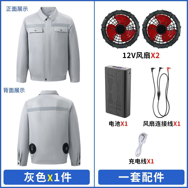 Cross-Border Cooling Air-Conditioning Clothing with Reflective Strips and Fan Cooling Clothing for Men and Women Labor Protection Summer Outdoor Work Clothes