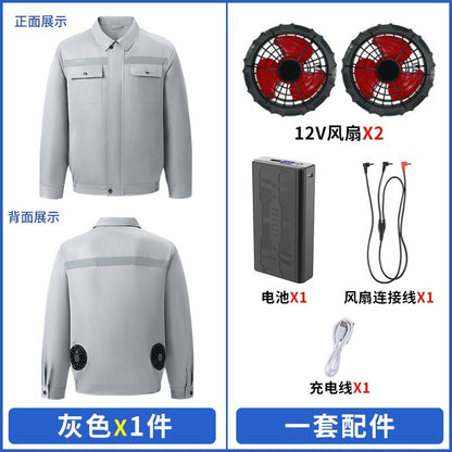 Cross-Border Cooling Air-Conditioning Clothing with Reflective Strips and Fan Cooling Clothing for Men and Women Labor Protection Summer Outdoor Work Clothes