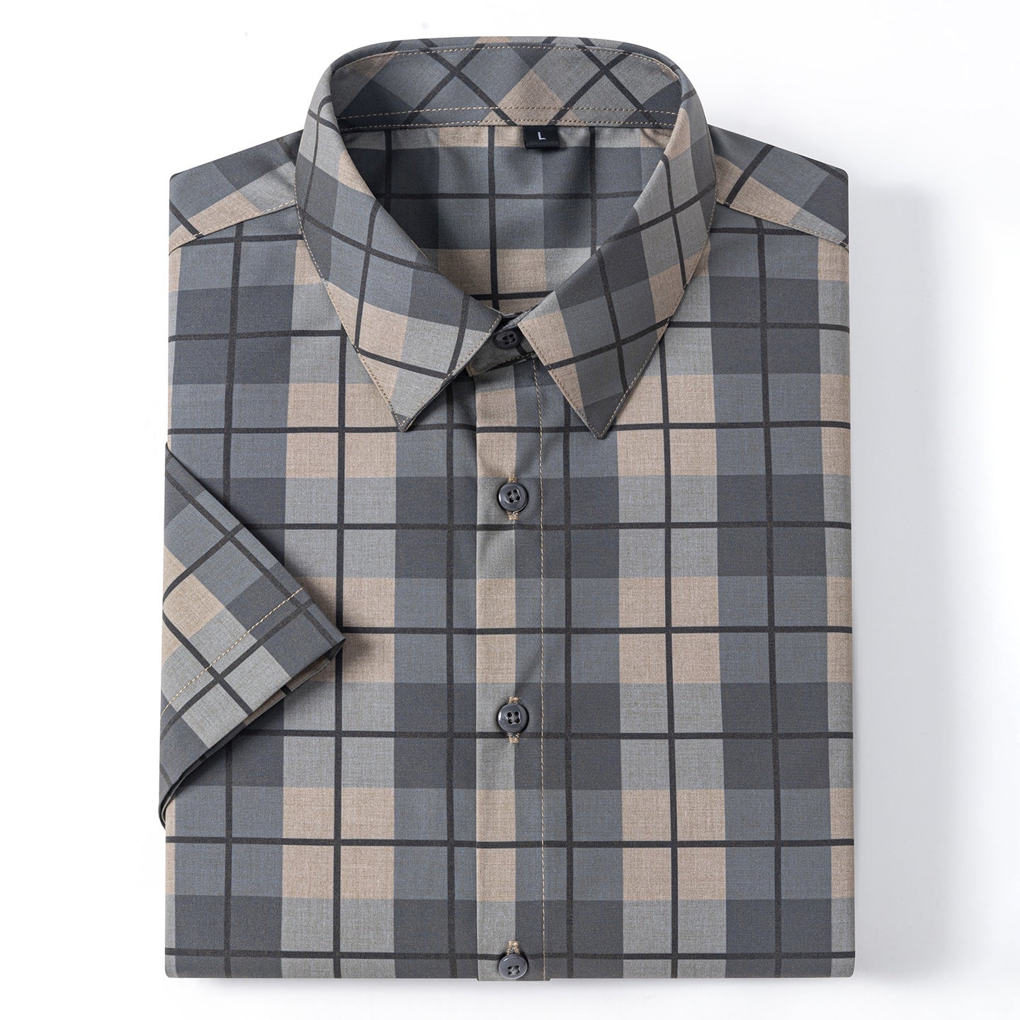 New 2025 Summer New Men's Short-Sleeved Bamboo Fiber Plaid Shirt Casual Half-Sleeved Pocketless Men's Lining