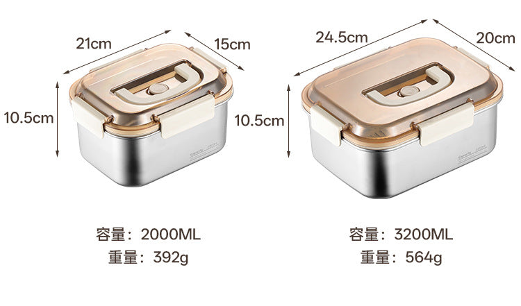 304 Stainless Steel Preservation Box Food Sealed Lunch Box for Microwave Lunch Box Large Capacity Square with Handler