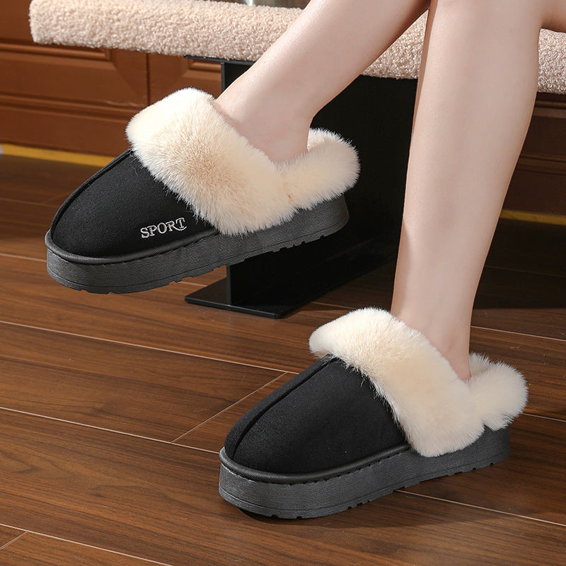 Couple's Cotton Slippers for Women, Thick-Soled, Warm, Non-Slip Home Slippers for Men, Autumn and Winter Indoor Non-Slip Soft-Soled Maternity Shoes