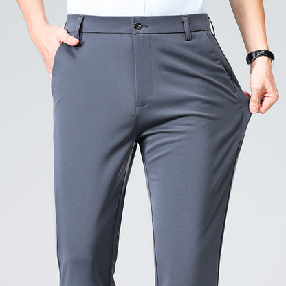Wholesale casual pants men's four-sided elastic fabric summer ice silk pants trousers trousers high waist breathable iron-free formal trousers