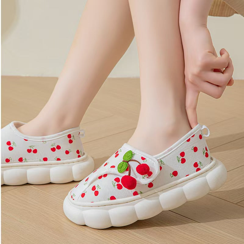25 Maternity Postpartum Shoes for Summer, Comfortable Thin Style, Closed-Back Slippers for Postpartum Women, Non-Slip Thick-Soled Soft-Soled Cotton Shoes with Tassels