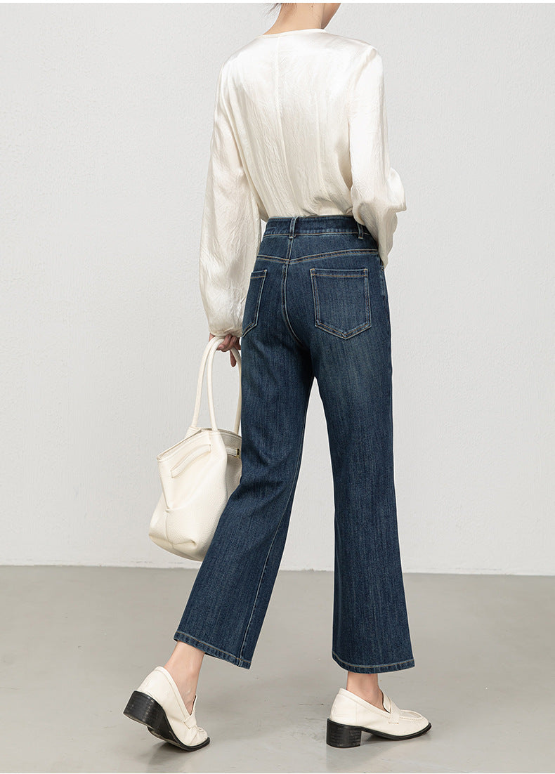 Miaoyu Nine-Point Flared Pants for Women, High-Waisted, Slimming, Nine-Point Jeans, Spring 2026, Four-Way Stretch Bell-Bottom Pants