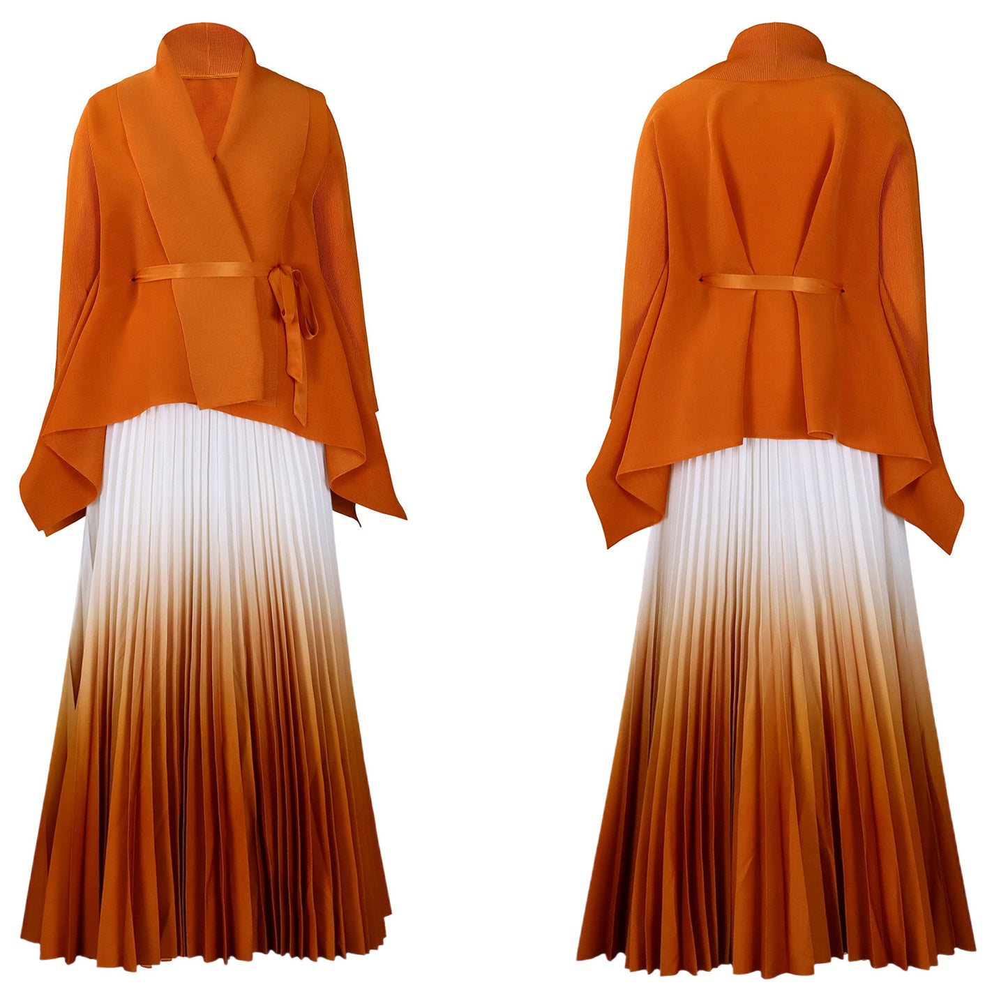 C8610 African plus size Women's Spring New Fashion Strap Bat Sleeve Top Gradient Color-changing Skirt Two-piece Set