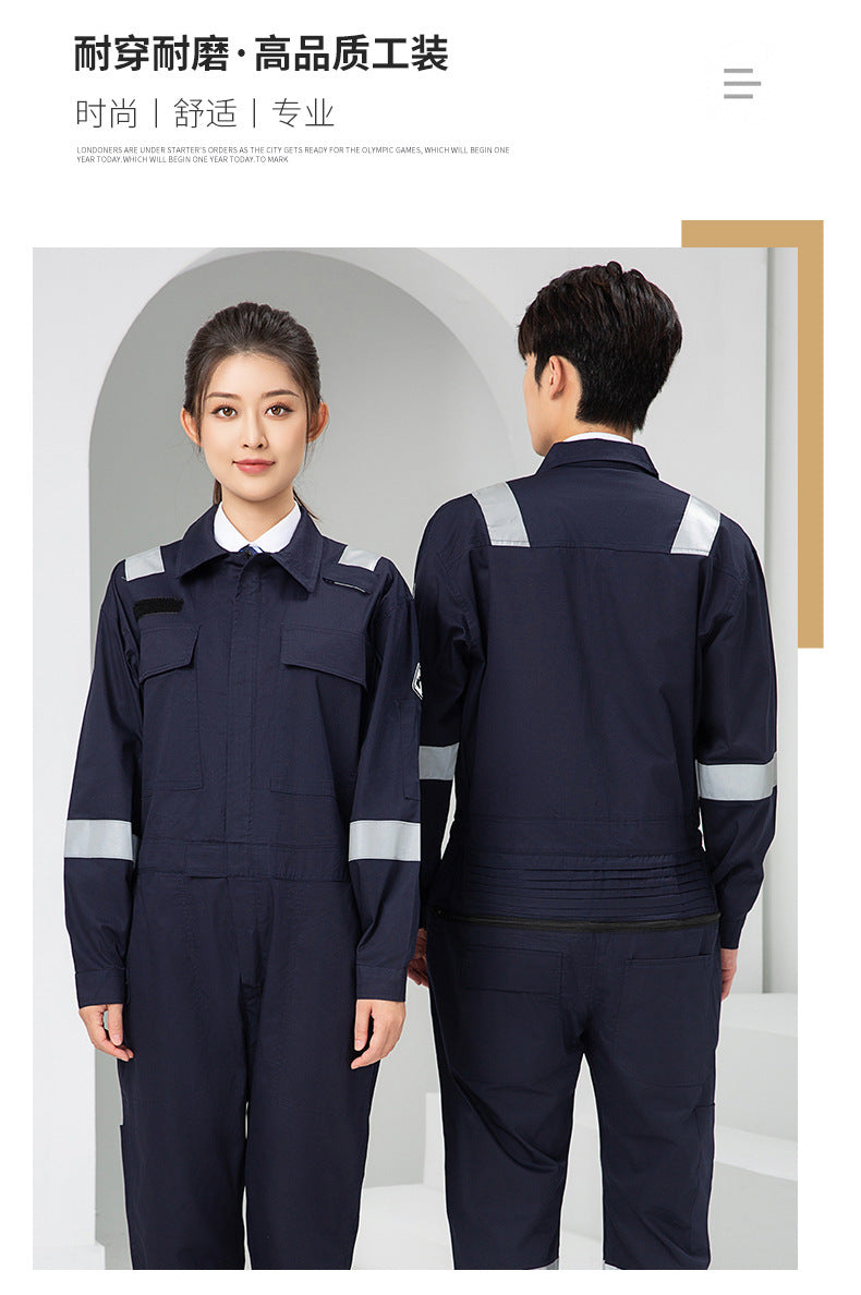 Marine Crew Reflective Strip Pure Cotton Overalls Long-sleeved Men's Summer Wear-resistant Electric Welding Shipyard Workshop Labor Insurance Clothing