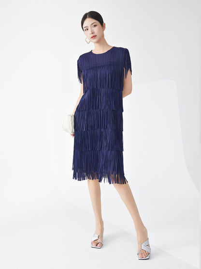 Miyake Hot Selling Dress Commuting Women's Summer Design Niche Drape Temperament Fashionable Elegant Tassel Midi Skirt