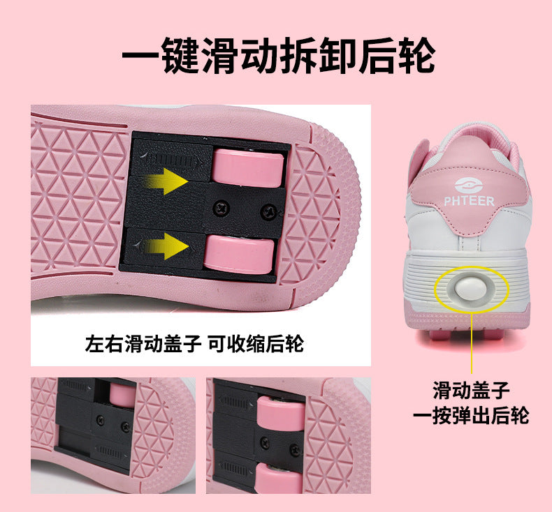 Teenagers Roller Skating Shoes for Girls and Students with Brake Button Pulley Sports Shoes That Can Walk and Glide