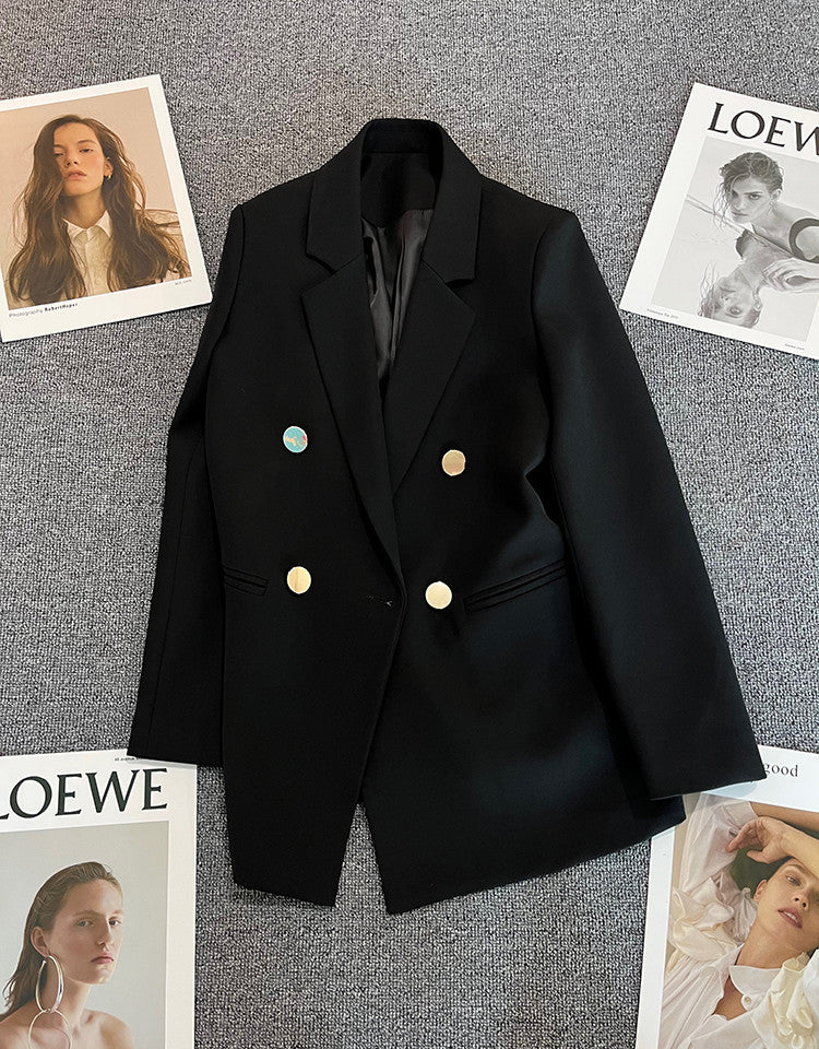 Green Metal Buckle Korean Style 2024 Spring and Autumn New Milk White Suit Jacket Women's Casual All-match High-end Suit