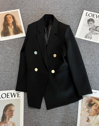 Green Metal Buckle Korean Style 2024 Spring and Autumn New Milk White Suit Jacket Women's Casual All-match High-end Suit
