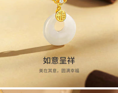 S925 Sterling Silver Hetian Jade Necklace for Women, Chinese Style with the Character for Fortune, Versatile Light Luxury Collarbone Chain, Elegant Gift Accessory, Jade