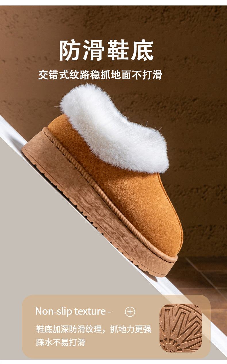 Cotton Slippers for Women in Autumn and Winter, Warm Outer Wear, Thick-Soled Velvet, Non-Slip Bags, Comfortable Home Indoor High-Heeled Cotton Shoes