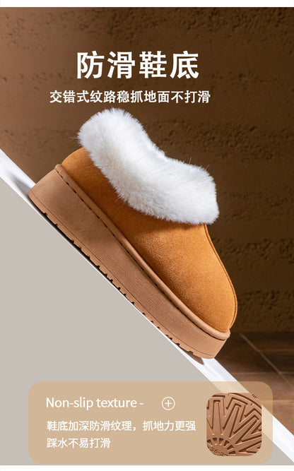 Cotton Slippers for Women in Autumn and Winter, Warm Outer Wear, Thick-Soled Velvet, Non-Slip Bags, Comfortable Home Indoor High-Heeled Cotton Shoes