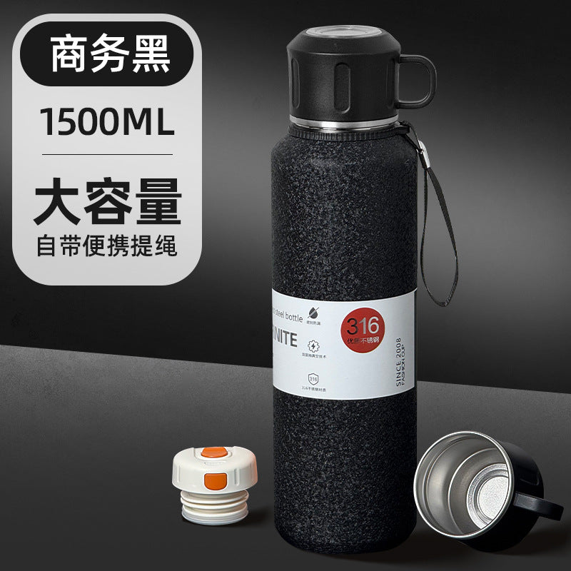 Outdoor Large-Capacity All-Steel Kettle for Men, Tea-Water Separation Vacuum Insulated Cup, 316 Stainless Steel Hiking Sports Water Cup