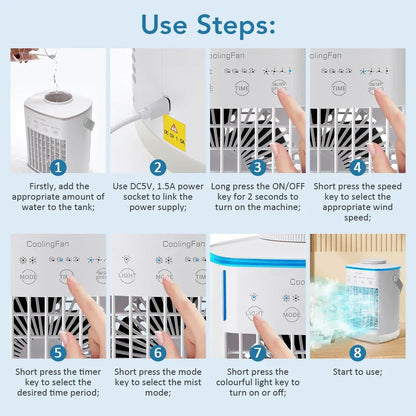 3 In 1 Portable Cooling Fan Desktop Humidifier 4 Gears Air Conditioners With Night Light Water Mist For Home Office Use