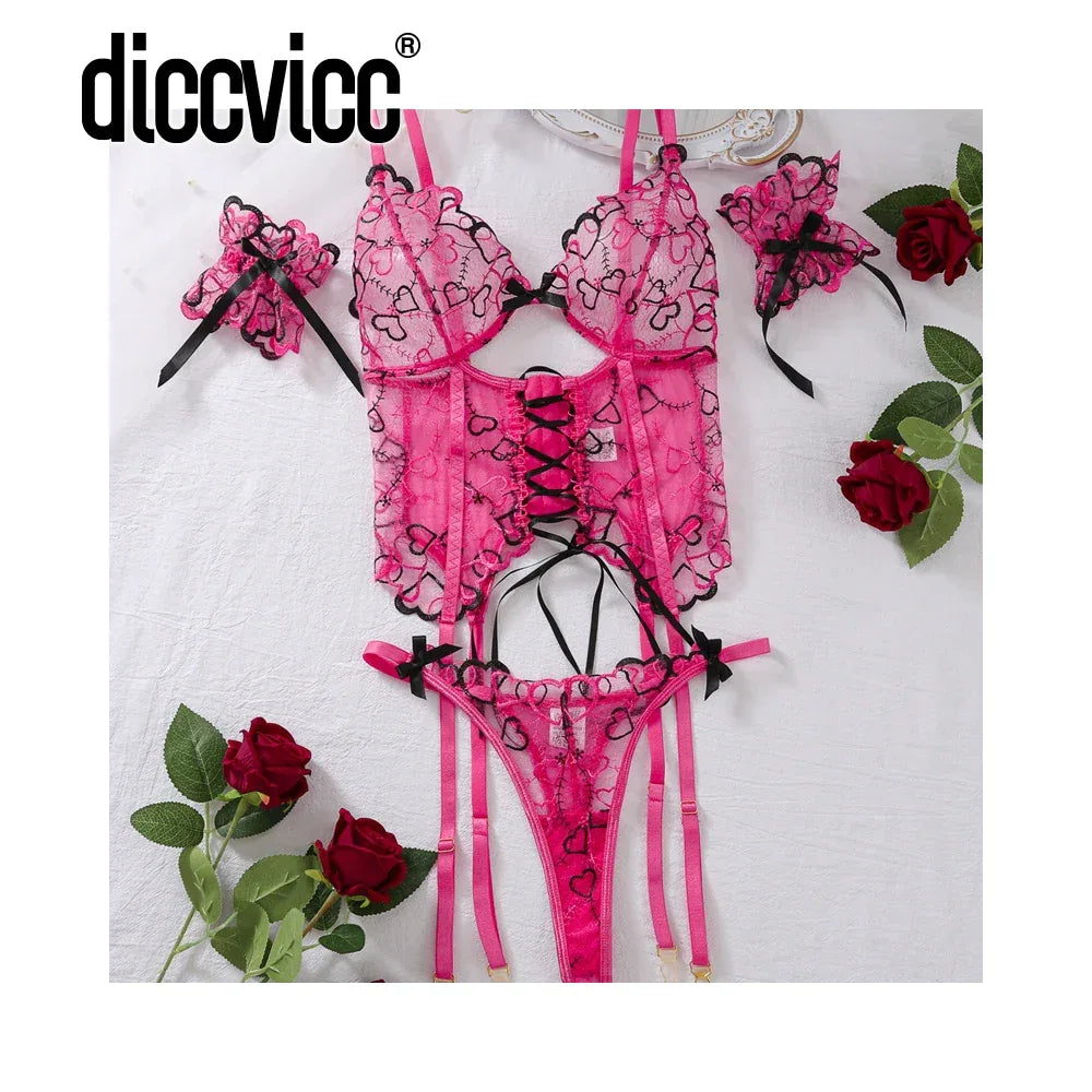 Diccvicc Women Underwear Lace Up Corset Tops Panty Set Onlyfans Darling Lingerie Sexy Intimates Romantic Outfits Female Clothes